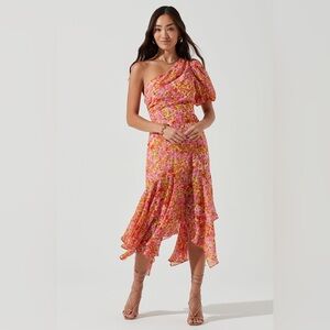 ASTR the Label Santorini pink floral one shoulder dress